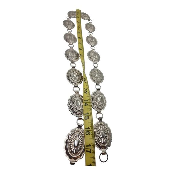 Silver Concho Link Belt Navajo Style Oval Stamped Medallion Chain Adjustable 36\